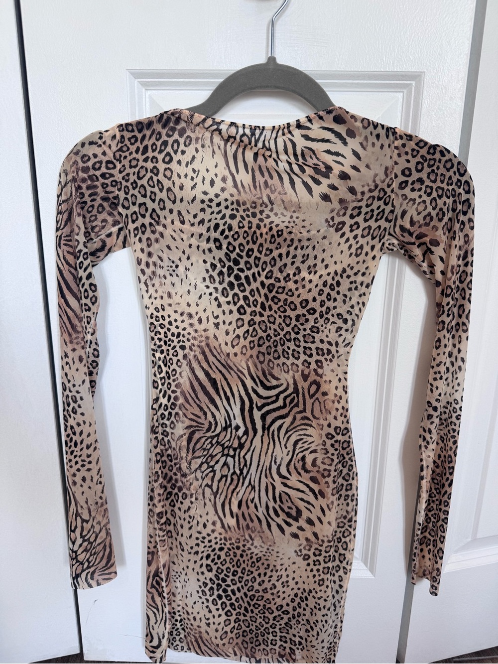 Milky Sheer Boat Neck Mini Dress in Mica Multi Animal Print